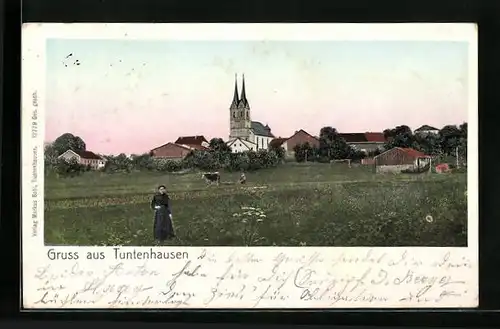 AK Tuntenhausen, Ort mit Doppelturmkirche