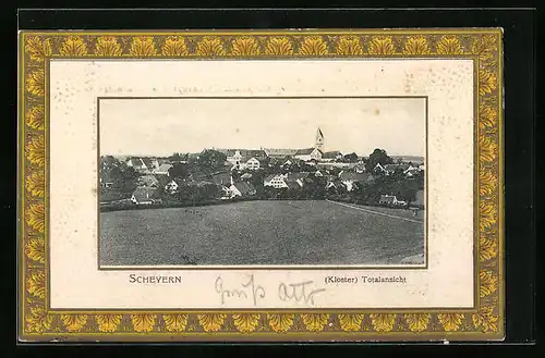 Präge-AK Scheyern, Ortspartie aus der Vogelschau, Kloster
