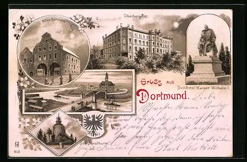 AK Dortmund, Oberbergamt, Denkmal Kaiser Wilhelm I., Steinersthurm, Wappen