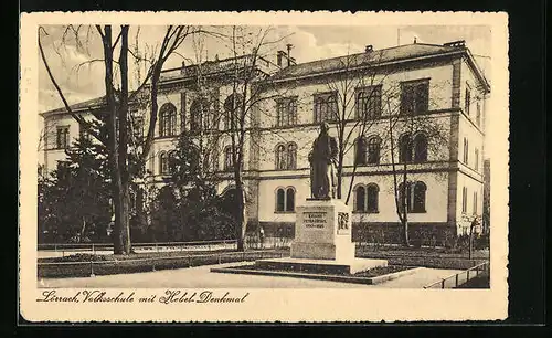 AK Lörrach, Volksschule mit Hebel-Denkmal