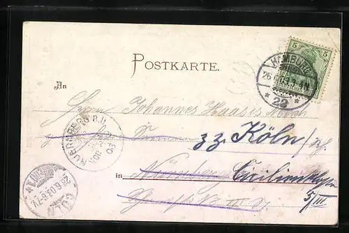 Lithographie Hamburg, Hafenpartie mit Segelschiff und Barkasse