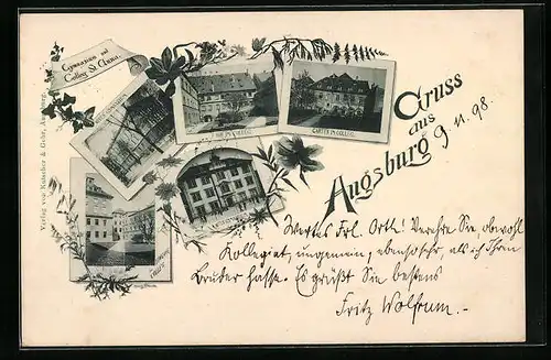 AK Augsburg, Hof und Garten im Colleg, Altes und neues Gymnasium