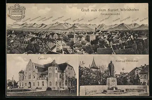 AK Wörishofen, Kneipp-Denkmal, Casino, Gesamtansicht