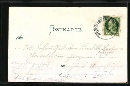 Lithographie Wörishofen, Gartenanlagen mit Kneippianum und Kinderasyl