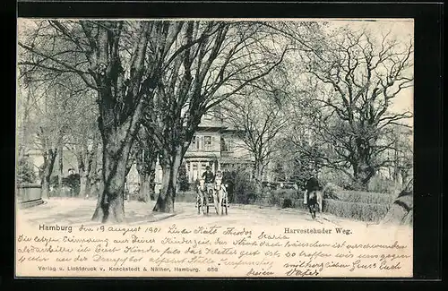 AK Hamburg, Harvestehuder Weg mit Reiter und Kutsche