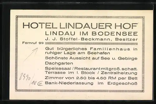 AK Lindau i. B., Hotel Lindauer Hof mit Dachgarten, Hafenpartie