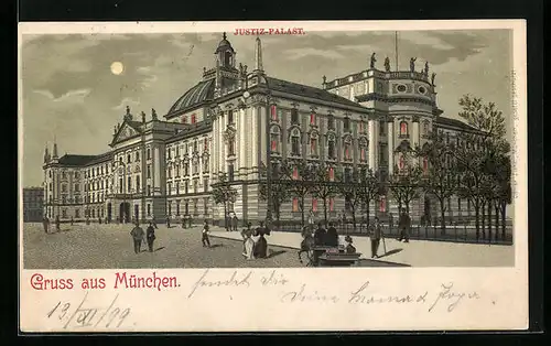 Mondschein-Lithographie München, Strassenpartie am Justizpalast