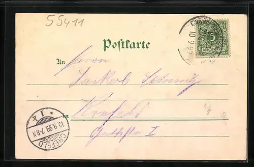 Künstler-AK Bingen, Ortsansicht, Ruine Ehrenfels, National-Denkmal