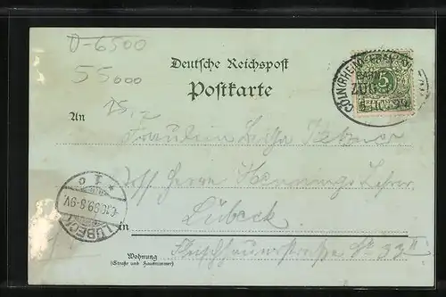 Mondschein-AK Mainz, Ortsansicht vom Castel aus, Neue Strassenbrücke, Rheindampfer