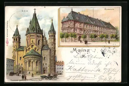 Lithographie Mainz, Dom und Museum