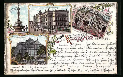 Lithographie Hannover, Ständehaus, Palmenhaus, Inneres des Gasthof Palmengarten