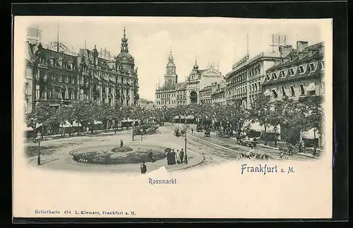 Relief-AK Frankfurt a. M., Rossmarkt mit Seidenhaus Schwarzschild-Ochs