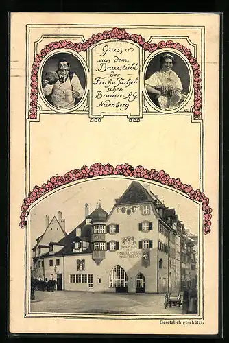 AK Nürnberg, Gasthaus Braustübl der Greih. u. Tucherschen Brauerei AG, Wirt und Wirtin