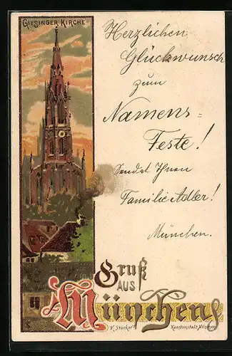Künstler-AK München, Giesinger Kirche