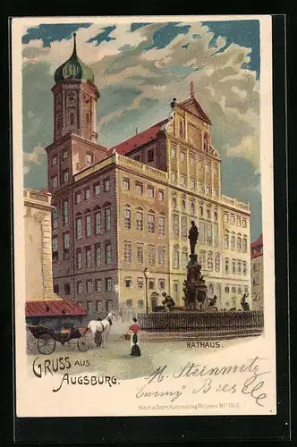 Lithographie Augsburg, Darstellung vom Rathaus