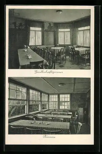 AK Stockheim, Gasthaus zur Sonne, Gesellschaftszimmer, Terrasse