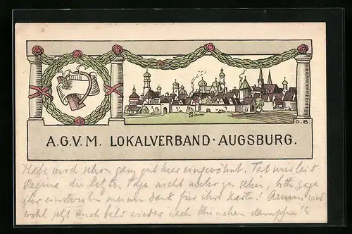 Künstler-AK Augsburg, A. G. V. M. Lokalverband, Teilansicht