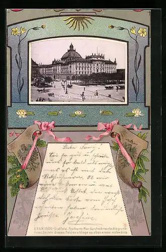 Präge-AK München, Justizpalast im Passepartoutrahmen