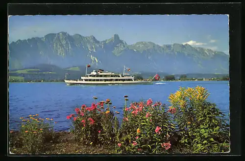 AK Motorschiff Stadt Bern auf dem Thunersee mit der Stockhornkette