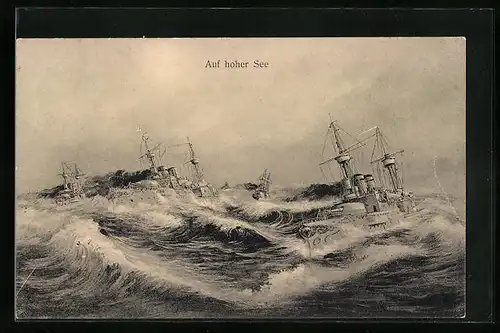 Künstler-AK Kriegsschiffe auf hoher See