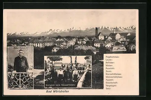 AK Bad Wörishofen, Teilansicht, Kurgäste beim Wassertreten, Prälat Kneipp