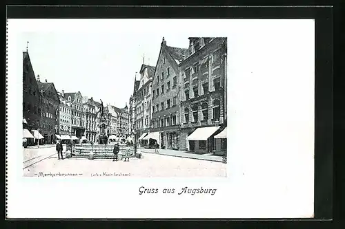 AK Augsburg, Untere Maximilianstrasse mit Stern-Apotheke und Merkurbrunnen