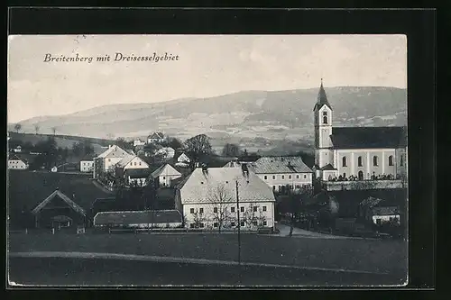 AK Breitenberg, Teilansicht mit Kirche und Dreisesselgebiet