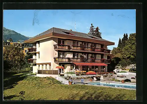 AK Meran /Obermais, Hotel Tiffany, Dantestrasse 63 a, Aussenbereich mit Pool