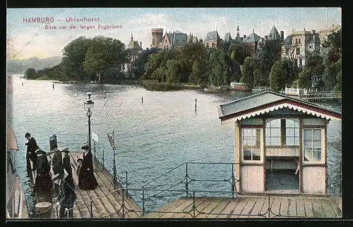 AK Hamburg-Uhlenhorst, Blick von der langen Zugbrücke