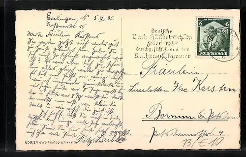 AK Esslingen, Blick auf die Stadtkirche und Burg im Hintergrund