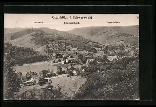AK Ottenhöfen i. Schwarzwald, Blick auf den Sesselfelsen, Simmersbach und Langeck