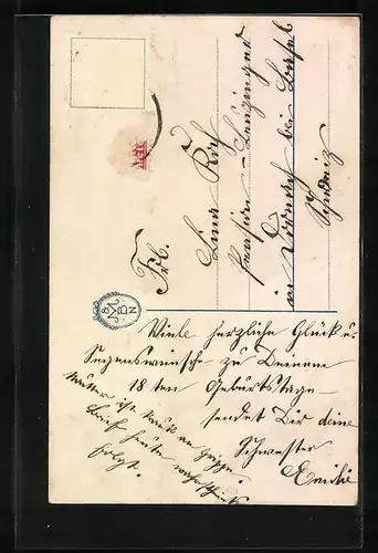 Künstler-AK Fliegende Schwalbe mit Blumenkranz und Zweig - Geburtstagsgruss