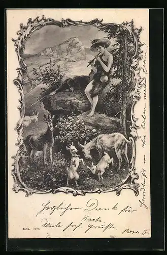 Künstler-AK Hirtenidylle mit Ziegen und Zicklein