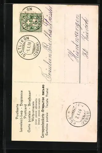 Präge-AK Fröhliches Neujahr 1906, Kinder auf Leiter