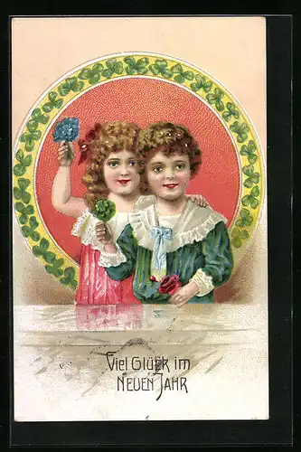 Präge-AK Kinder feiern das neue Jahr mit Kleeblättern