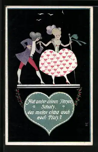 Künstler-AK Liebespaar mit Herz und Liebesspruch