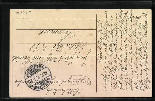 Präge-AK Neujahrsengel schieben Karre voller Vergissmeinnicht