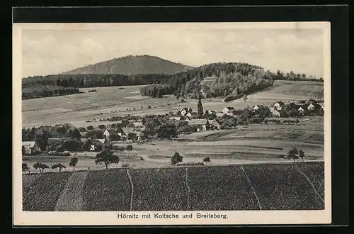 AK Hörnitz, Ortsansicht mit Koitsche und Breiteberg