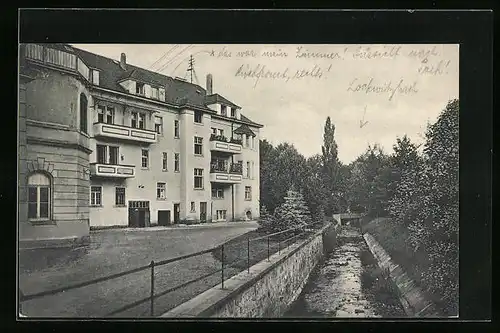 AK Kreischa, Hauptgebebäude des Sanatoriums, Rückansicht