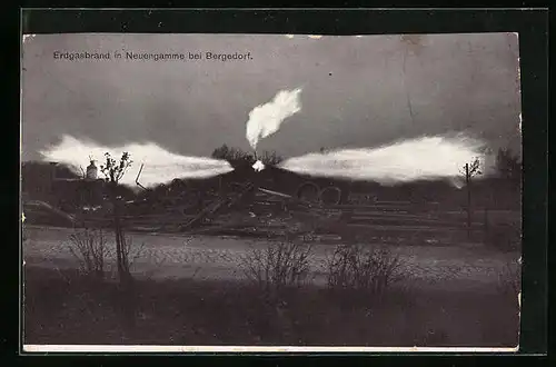 AK Neuengamme /Bergedorf, Erdgasbrand am 4. November 1910