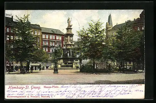 AK Hamburg-St.Georg, Brunnen auf dem Hansaplatz