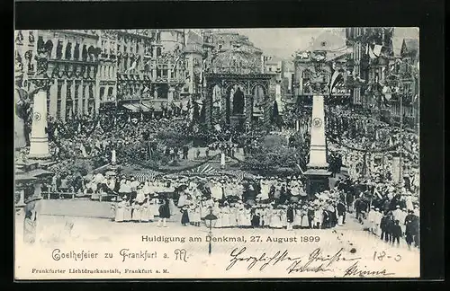 AK Frankfurt a. M., Huldigung am Goethe-Denkmal, 27. August 1899