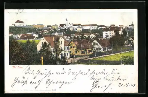 AK Dachau, Ortsansicht mit Kirche