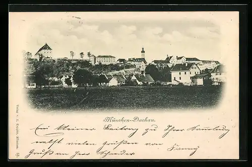AK Dachau, Ortsansicht vom Feld aus