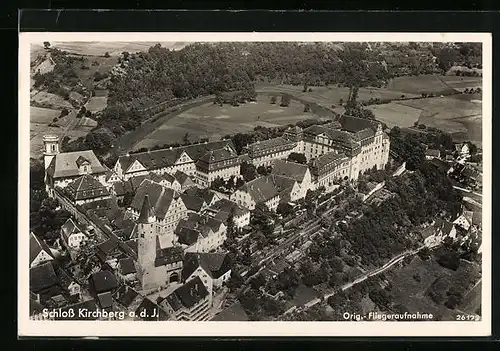 AK Kirchberg a. d. J., Ortsansicht, Fliegeraufnahme