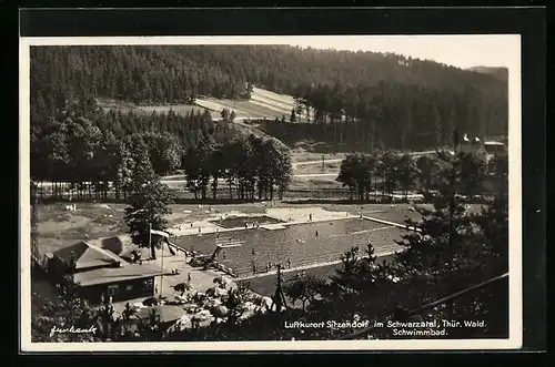 AK Sitzendorf /Schwarzatal, Schwimmbad aus der Vogelschau