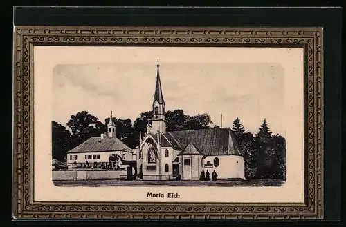Präge-AK Maria Eich, Partie vor der Kirche