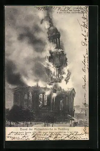 AK Hamburg-Neustadt, Brand der Michaeliskirche, Einsturz des Turmes