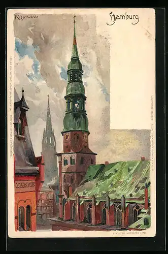 Künstler-AK Heinrich Kley: Hamburg, Blick auf die Nikolaikirche