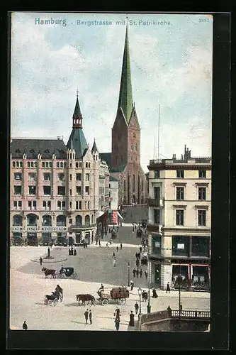 AK Hamburg, Bergstrasse mit St. Petrikirche